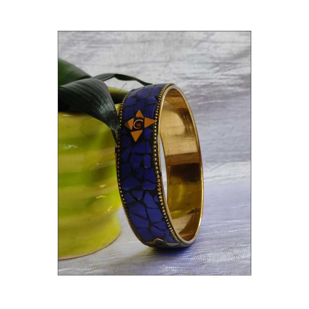 Tibetan style bangle | Brass and Stone | Blue - Image 3