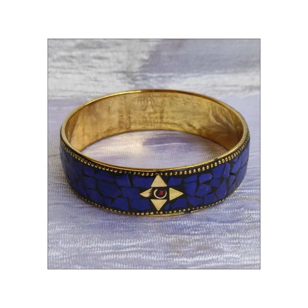Tibetan style bangle | Brass and Stone | Blue - Image 4
